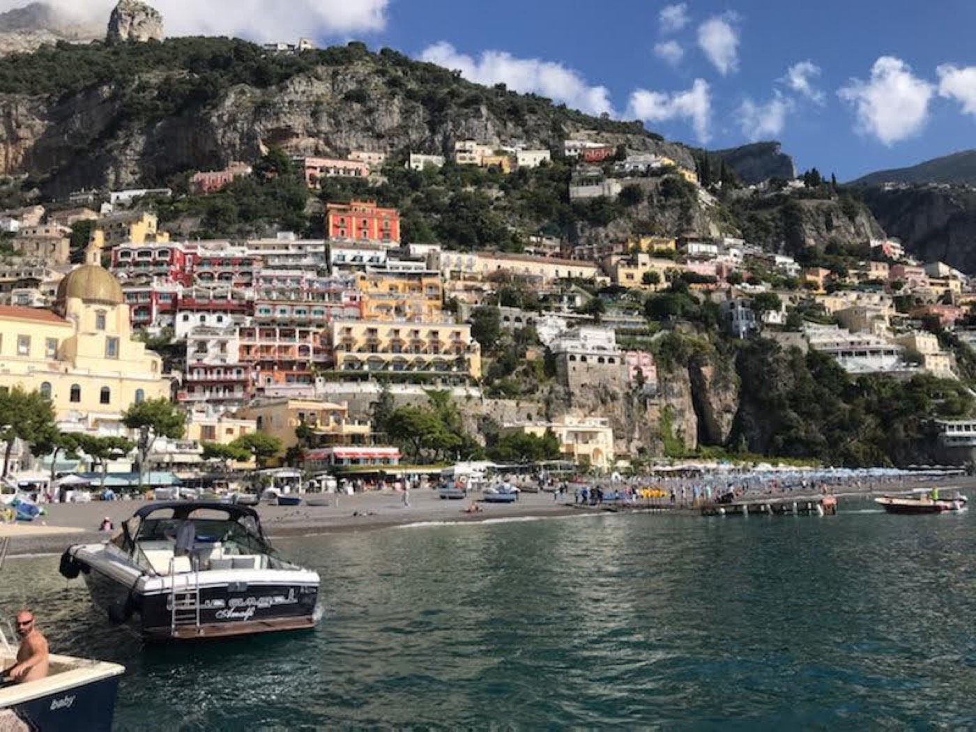 The Amalfi coastline seen from a boat